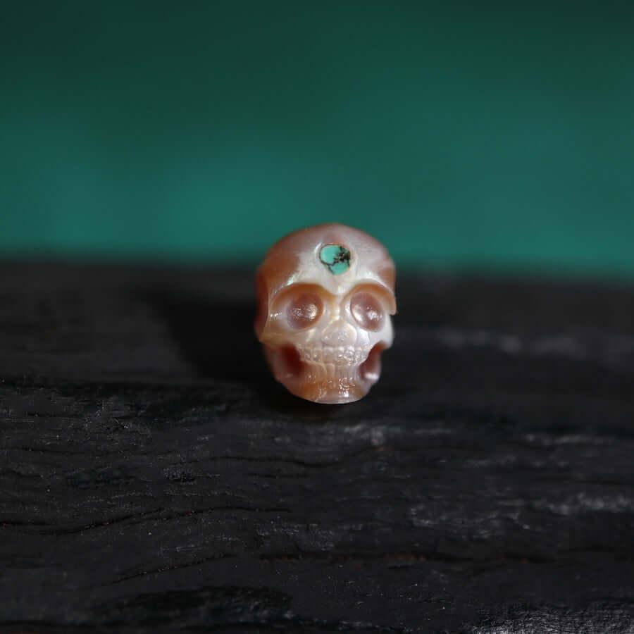 Belle Juri Pearl Skull Bead Inlaid With Turquoise