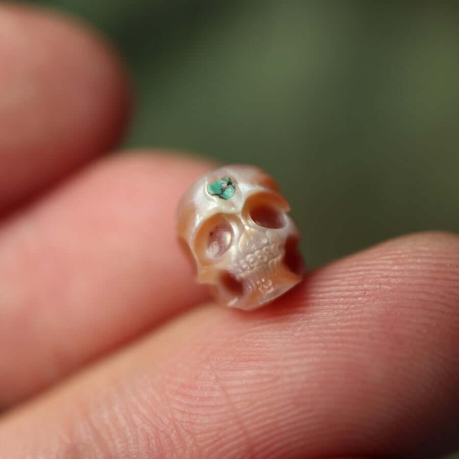 Belle Juri Pearl Skull Bead Inlaid With Turquoise