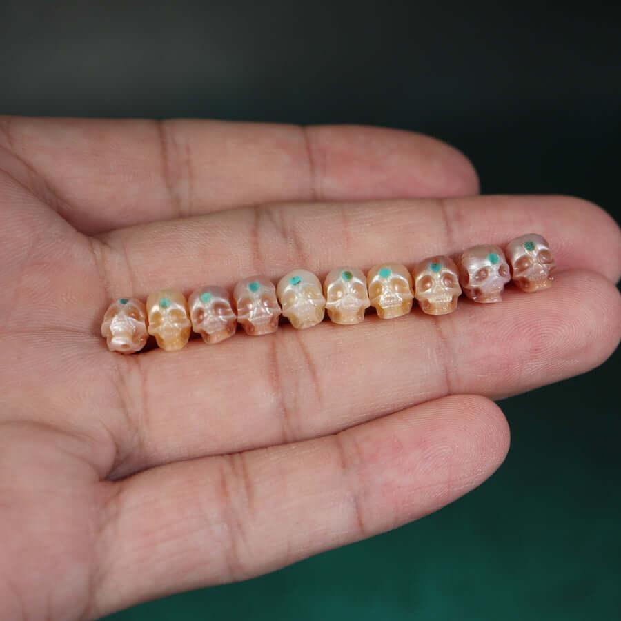 Belle Juri Pearl Skull Bead Inlaid With Turquoise