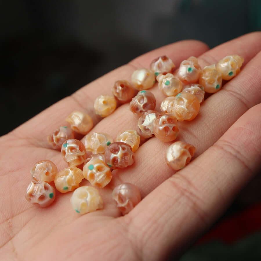 Belle Juri Pearl Skull Bead Inlaid With Turquoise