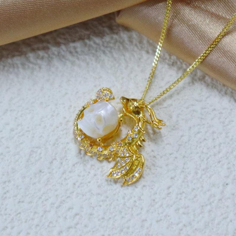 Belle Juri Golden Dragon Pearl Skull Necklace