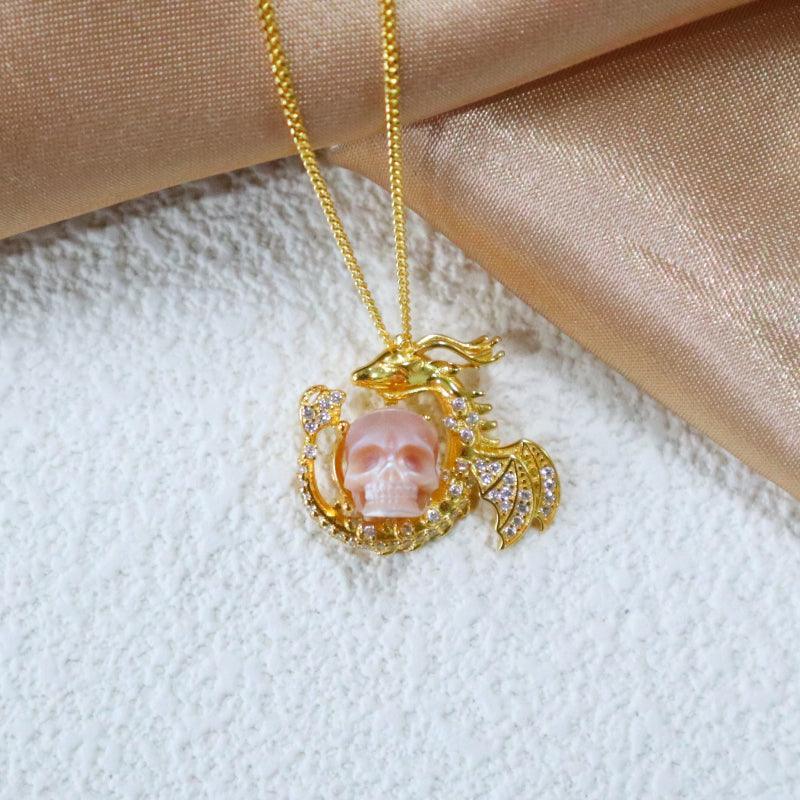 Belle Juri Golden Dragon Pearl Skull Necklace