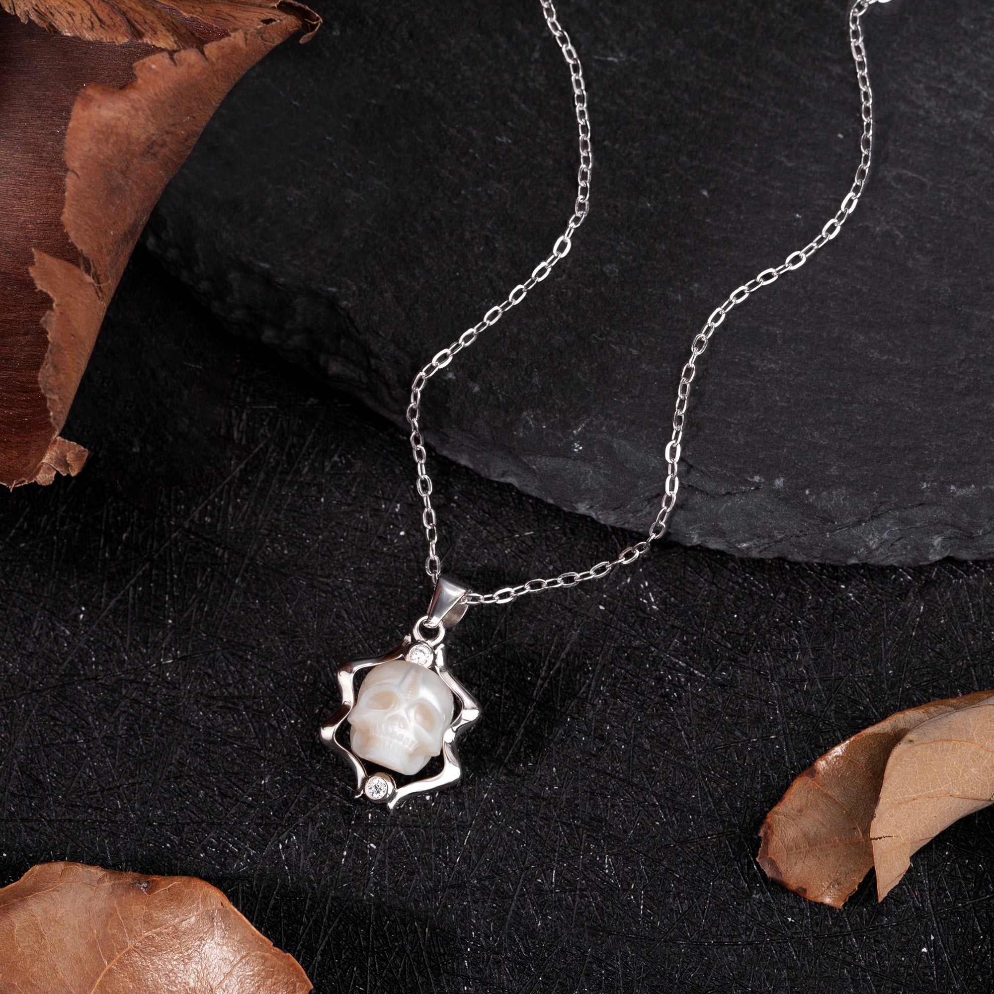 12 Zodiac Signs Astrology Pearl Skull Gemini Necklace