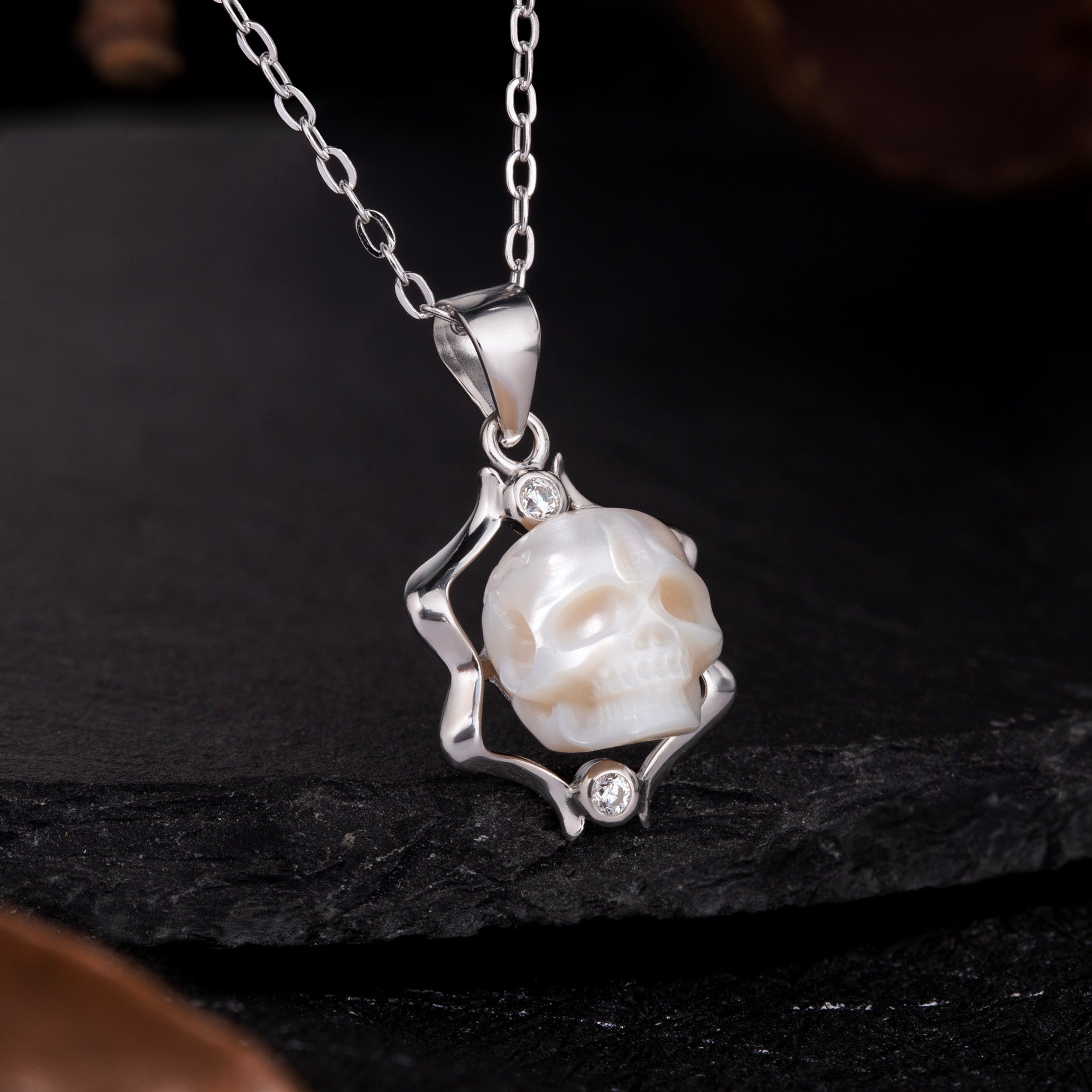 12 Zodiac Signs Astrology Pearl Skull Gemini Necklace