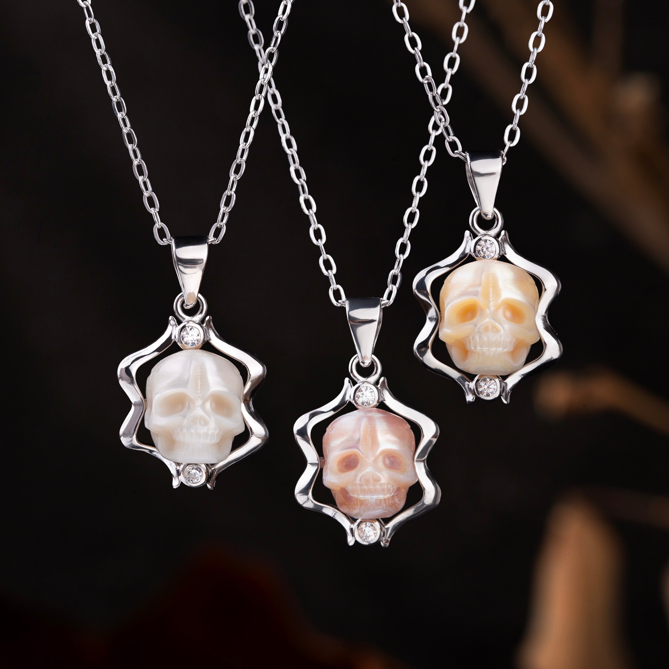 12 Zodiac Signs Astrology Pearl Skull Gemini Necklace