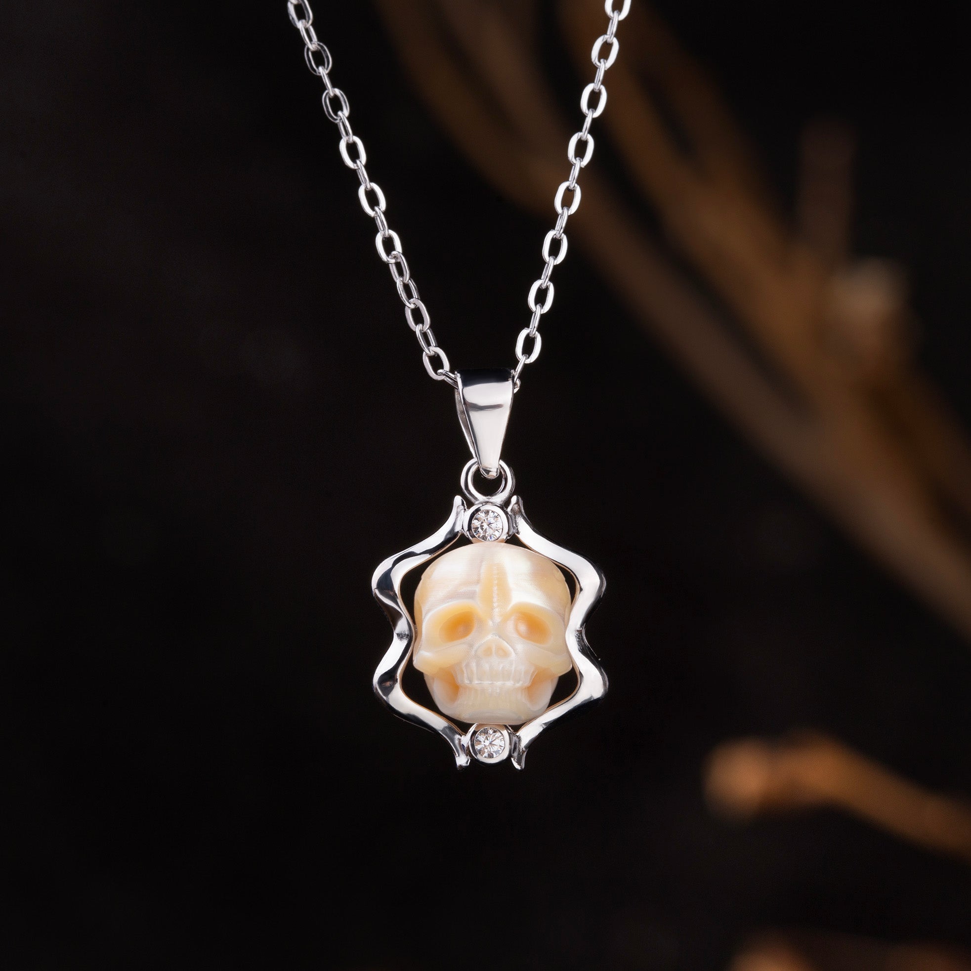 12 Zodiac Signs Astrology Pearl Skull Gemini Necklace