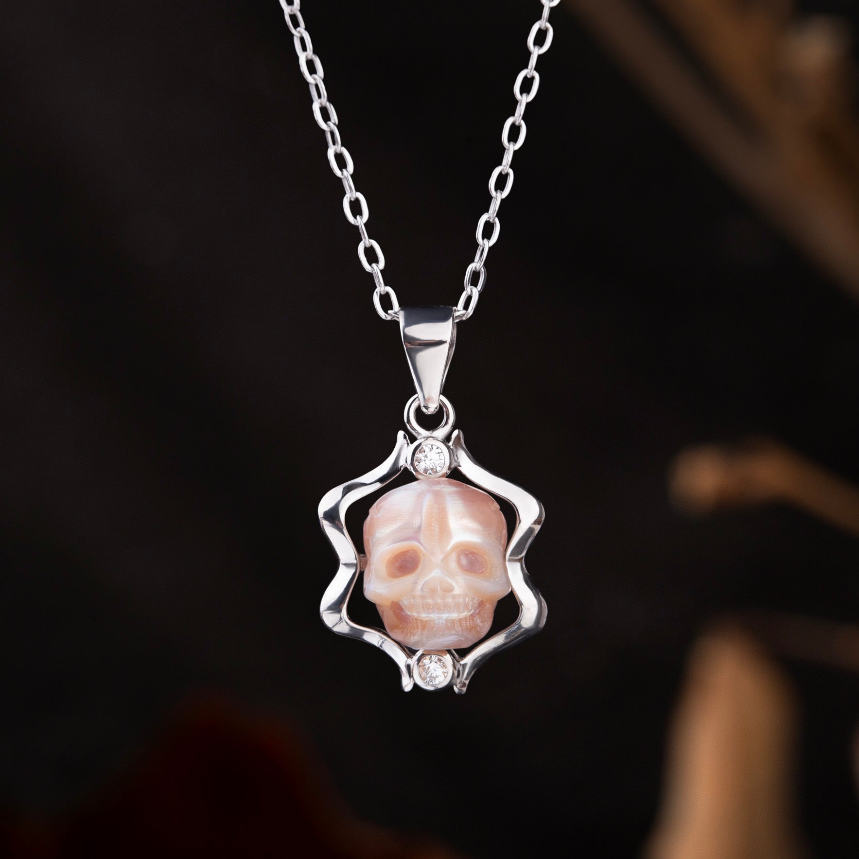 12 Zodiac Signs Astrology Pearl Skull Gemini Necklace