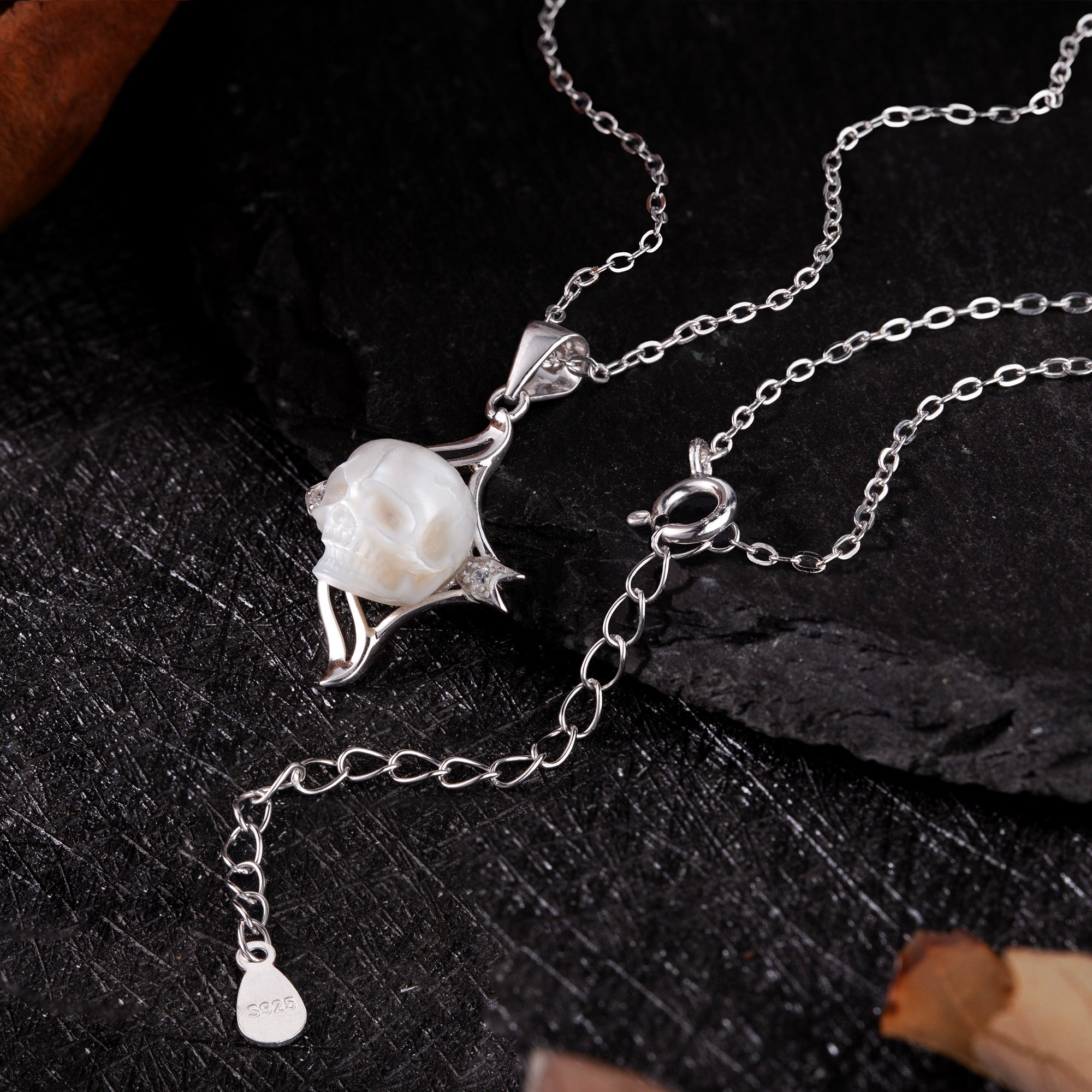 12 Zodiac Signs Sagittarius Pearl Skull CZ Necklace