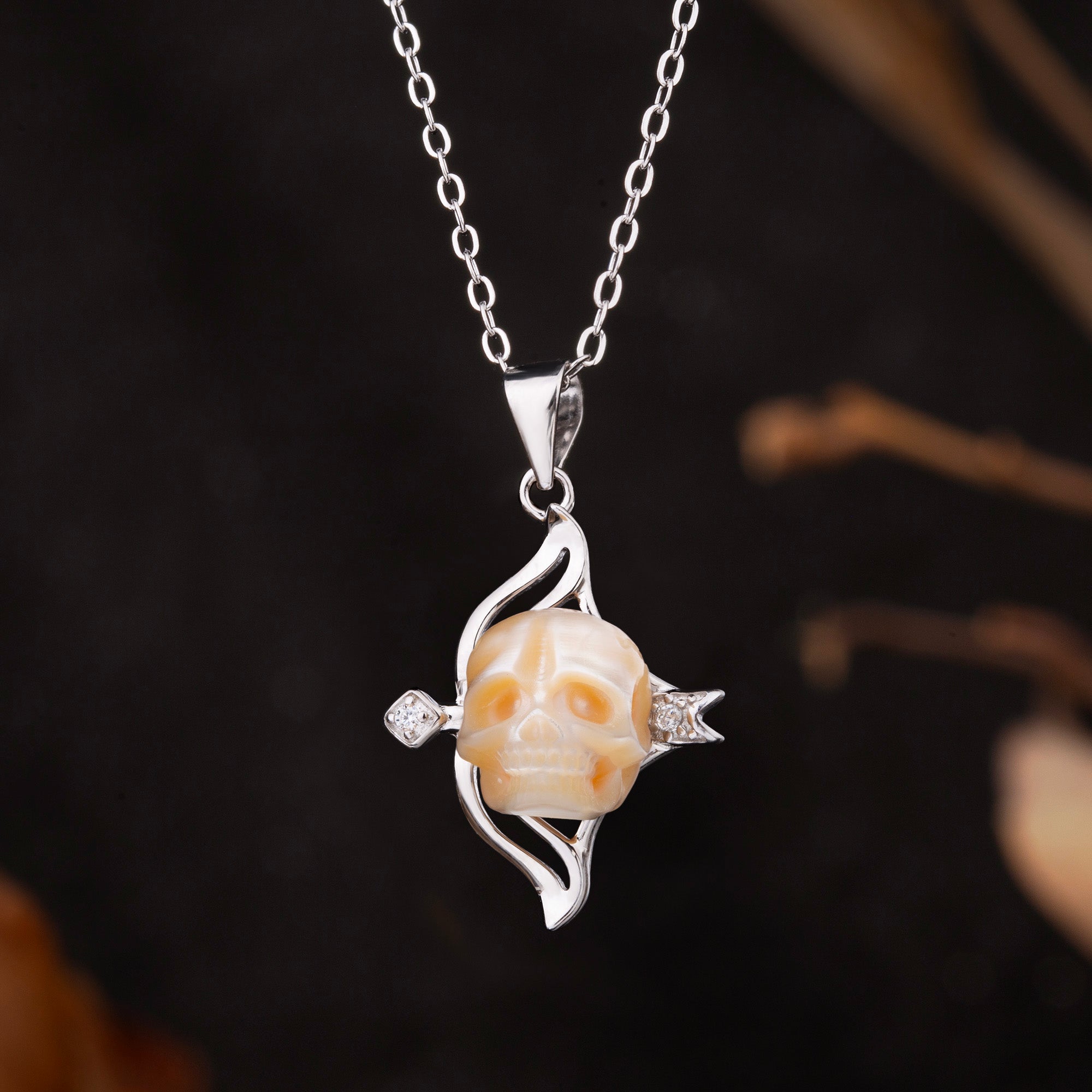 12 Zodiac Signs Sagittarius Pearl Skull CZ Necklace