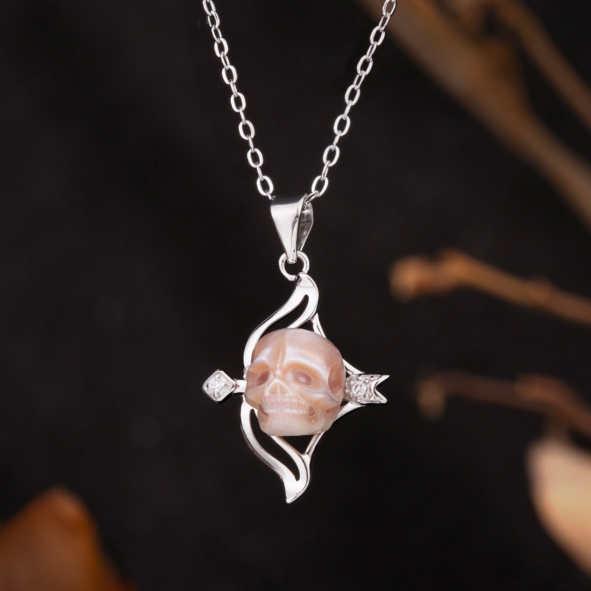 12 Zodiac Signs Sagittarius Pearl Skull CZ Necklace