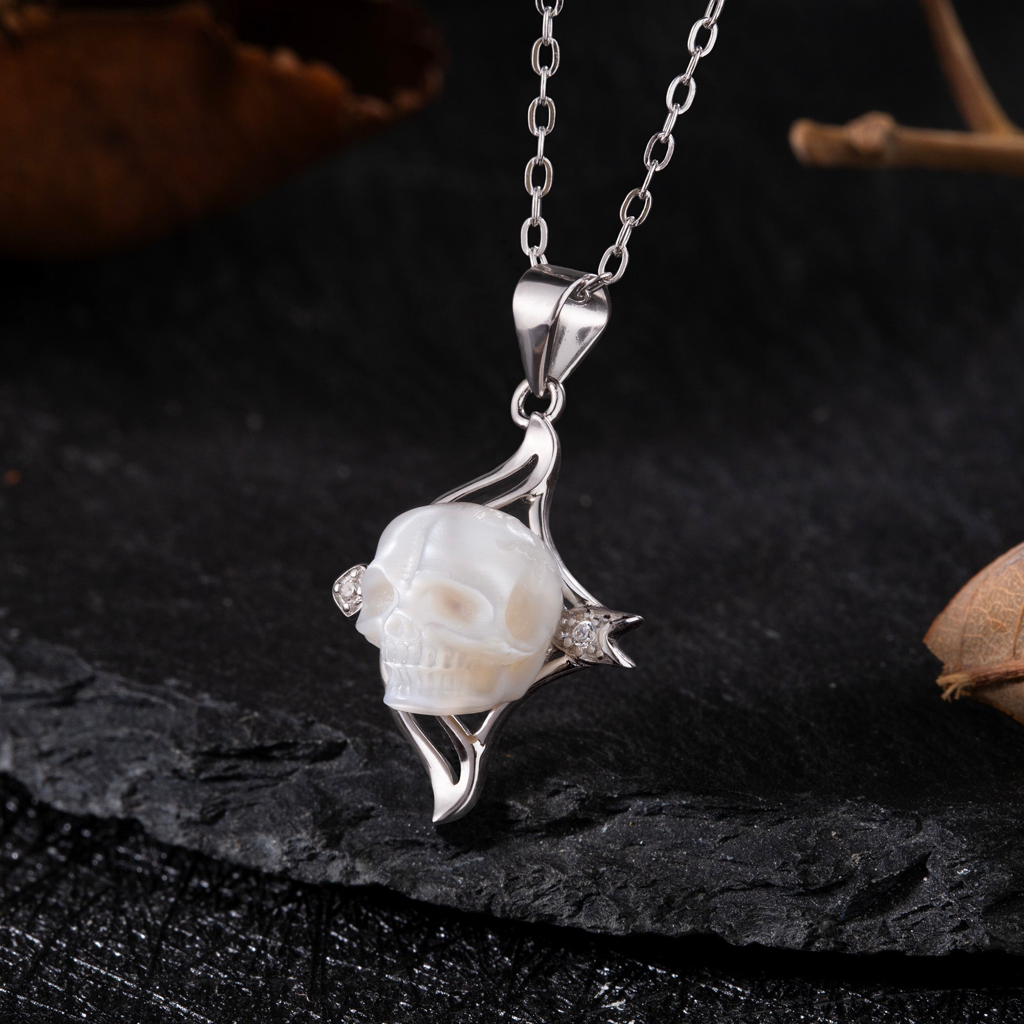 12 Zodiac Signs Sagittarius Pearl Skull CZ Necklace