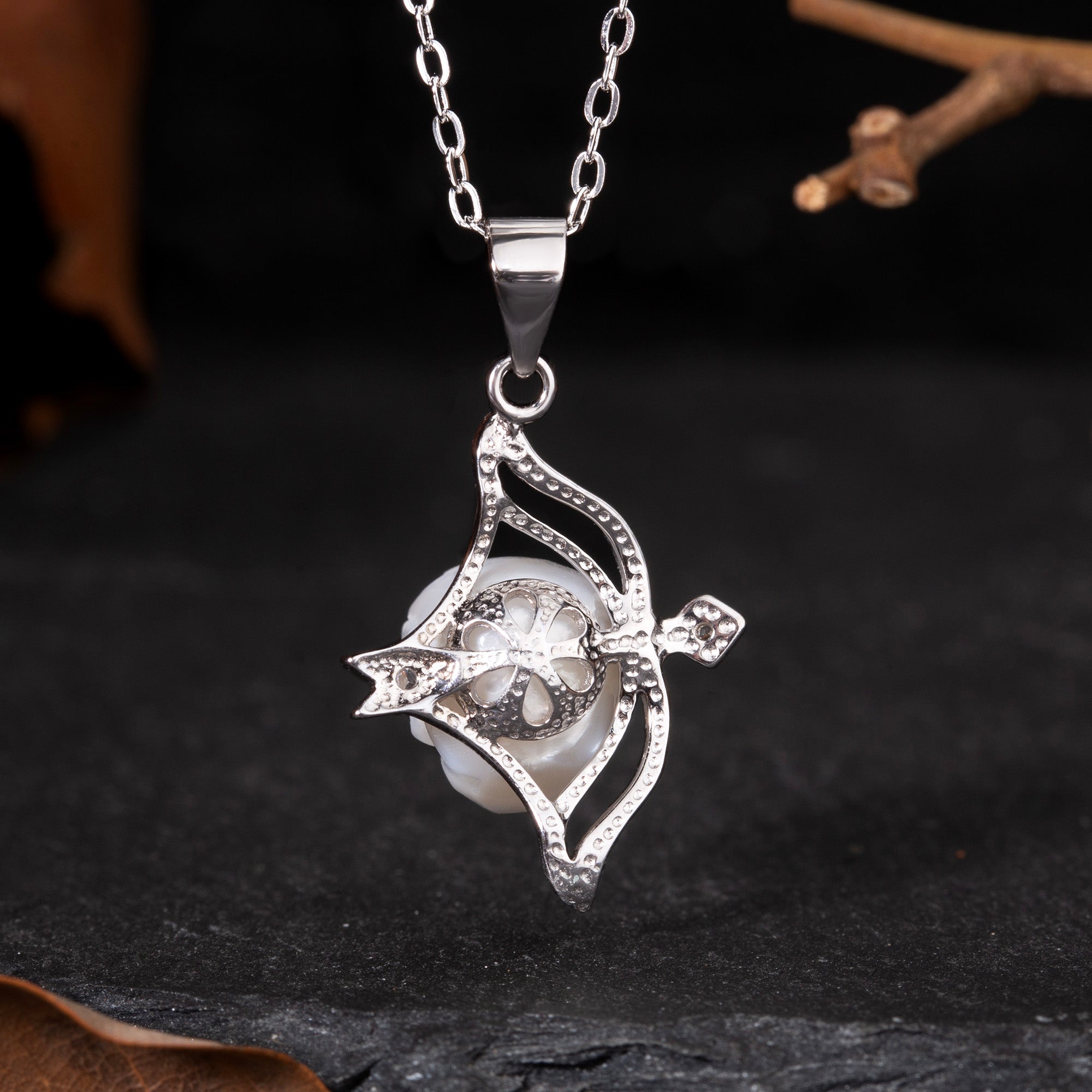 12 Zodiac Signs Sagittarius Pearl Skull CZ Necklace