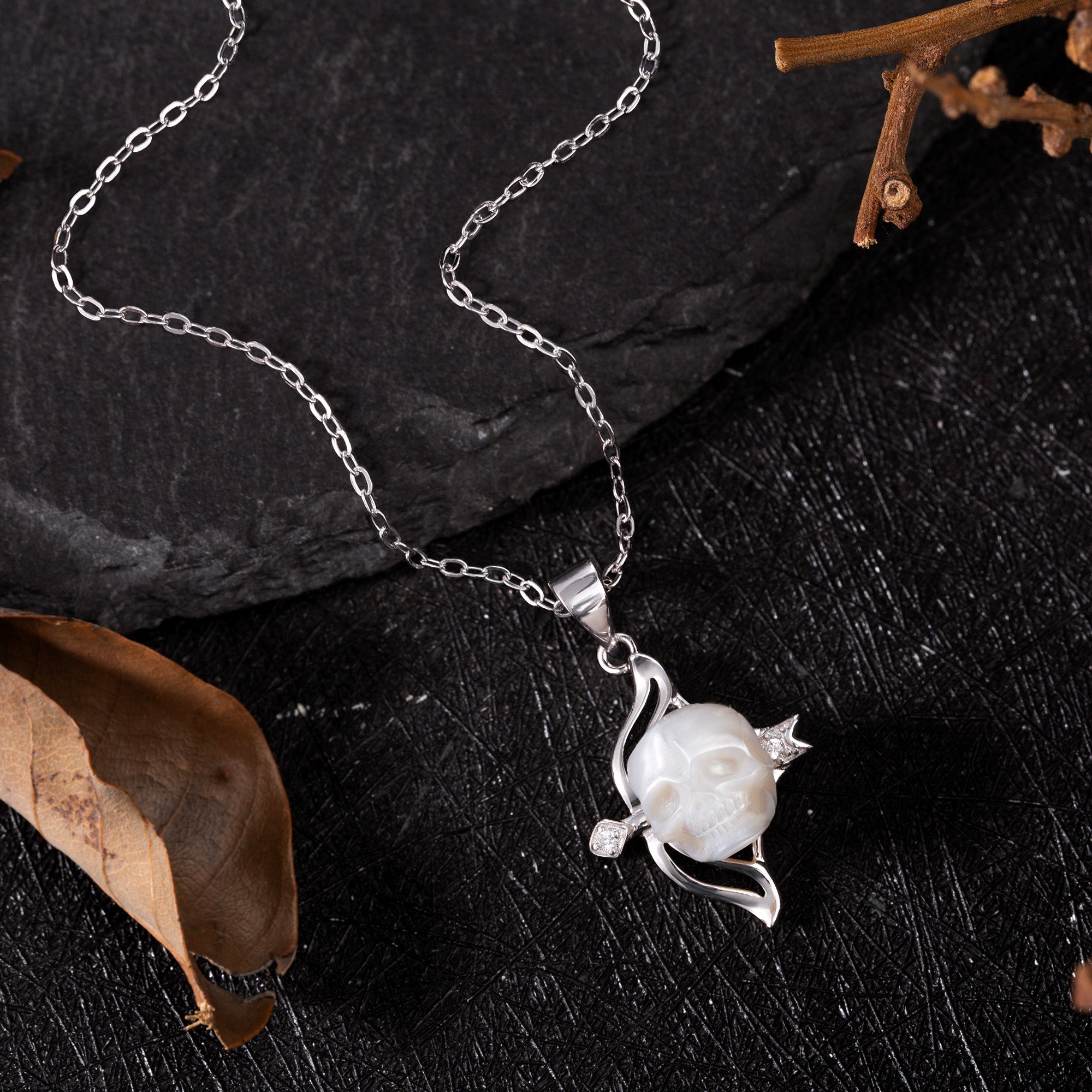 12 Zodiac Signs Sagittarius Pearl Skull CZ Necklace