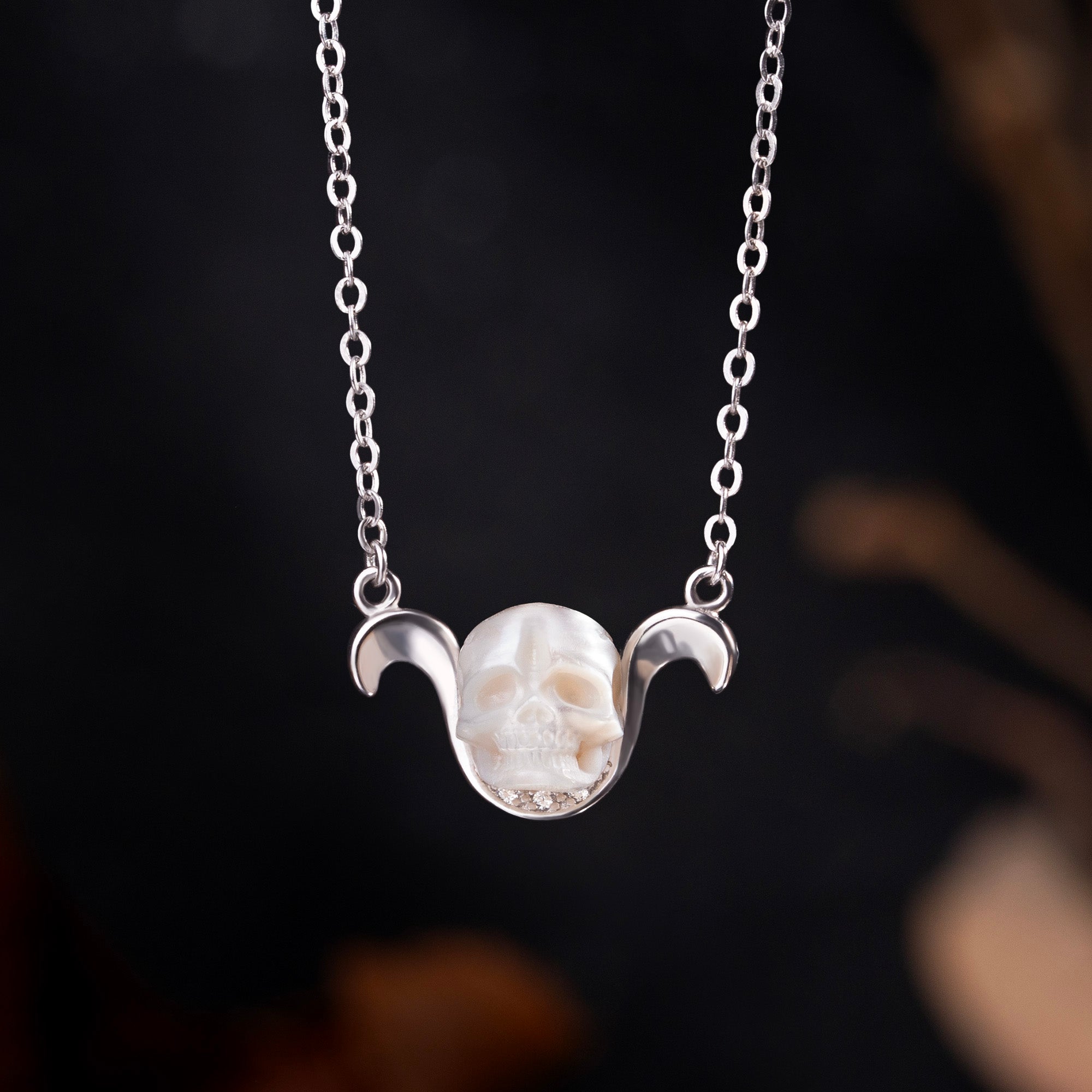 12 Zodiac Signs The Aries Pearl Skull Necklace