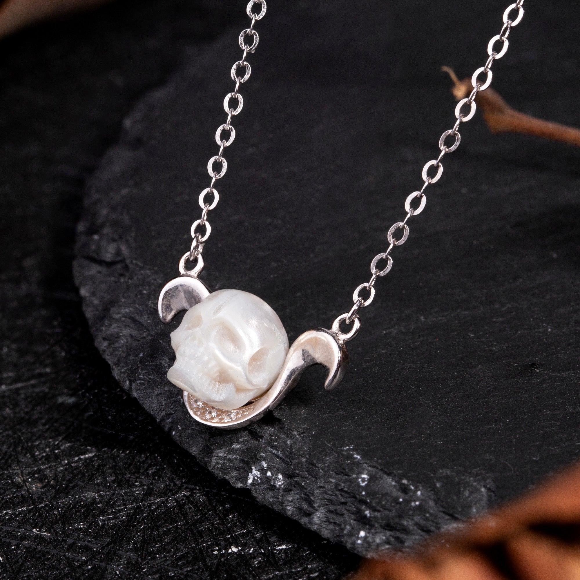 12 Zodiac Signs The Aries Pearl Skull Necklace