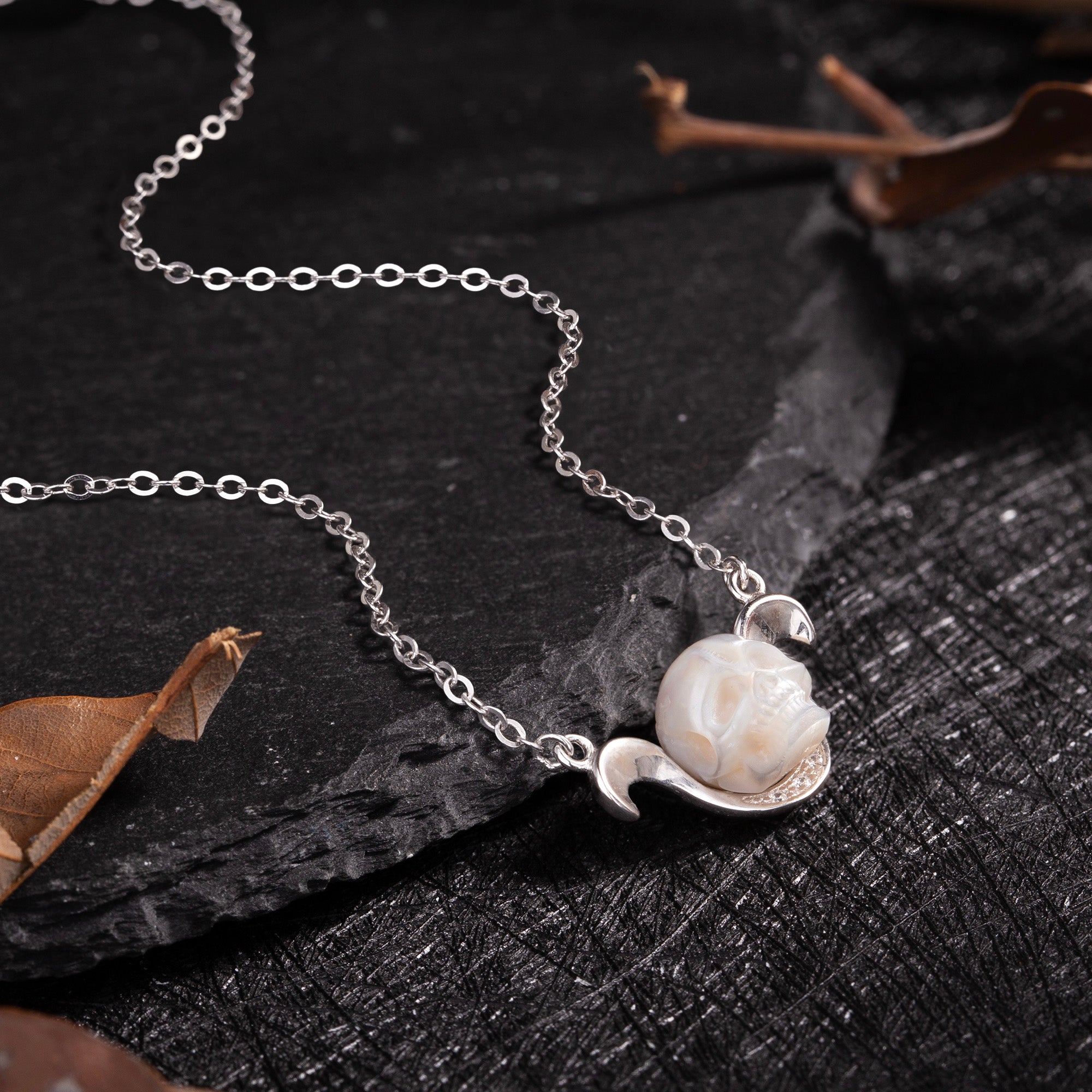 12 Zodiac Signs The Aries Pearl Skull Necklace