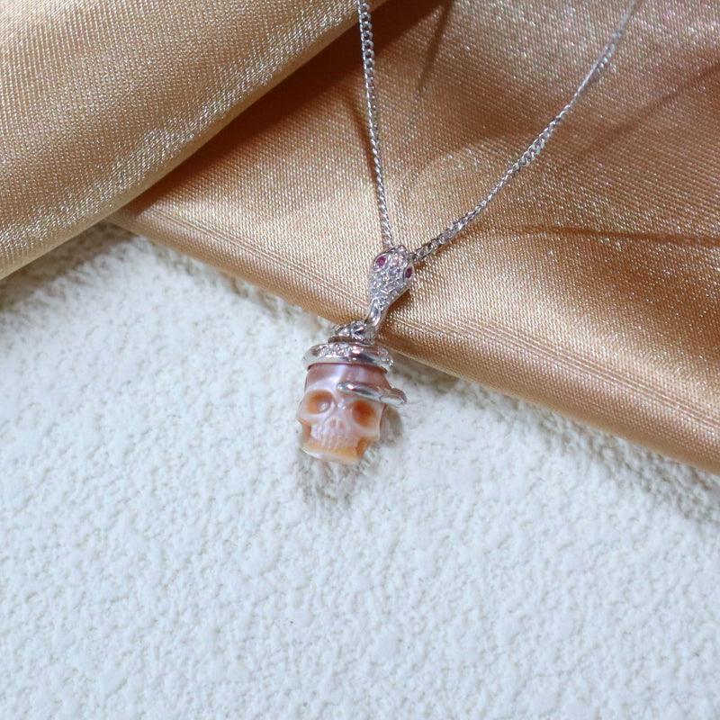 Gothic Snake Skull Pearl CZ Pendant
