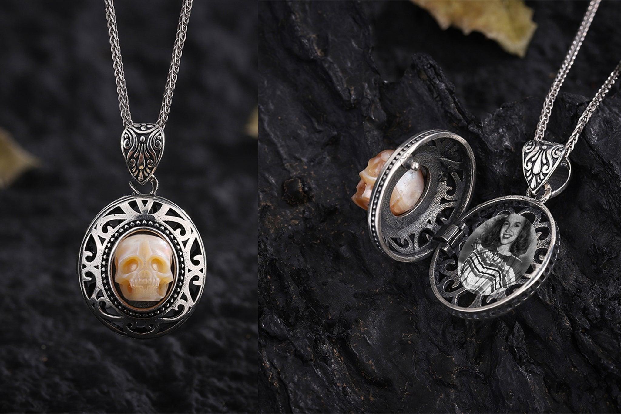 Belle Juri Pearl Skull Queen's Pillbox Locket Necklace