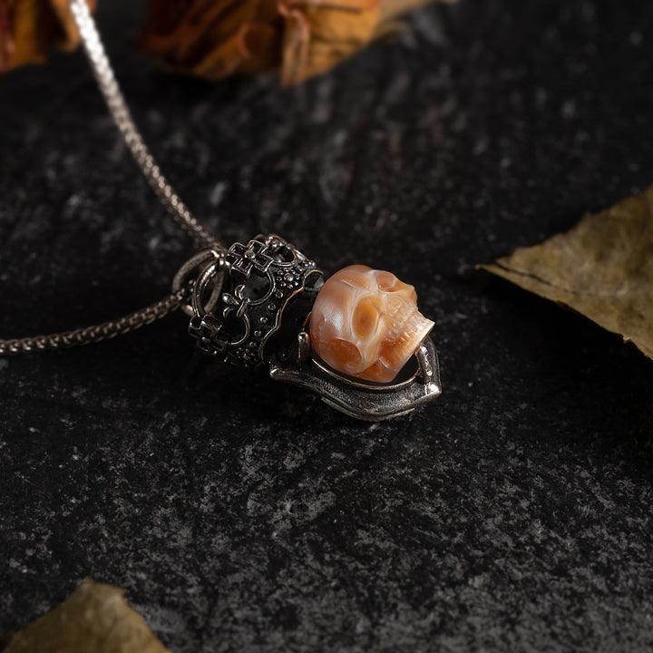 Belle Juri Vintage Pearl Skull Cross Crown Necklace