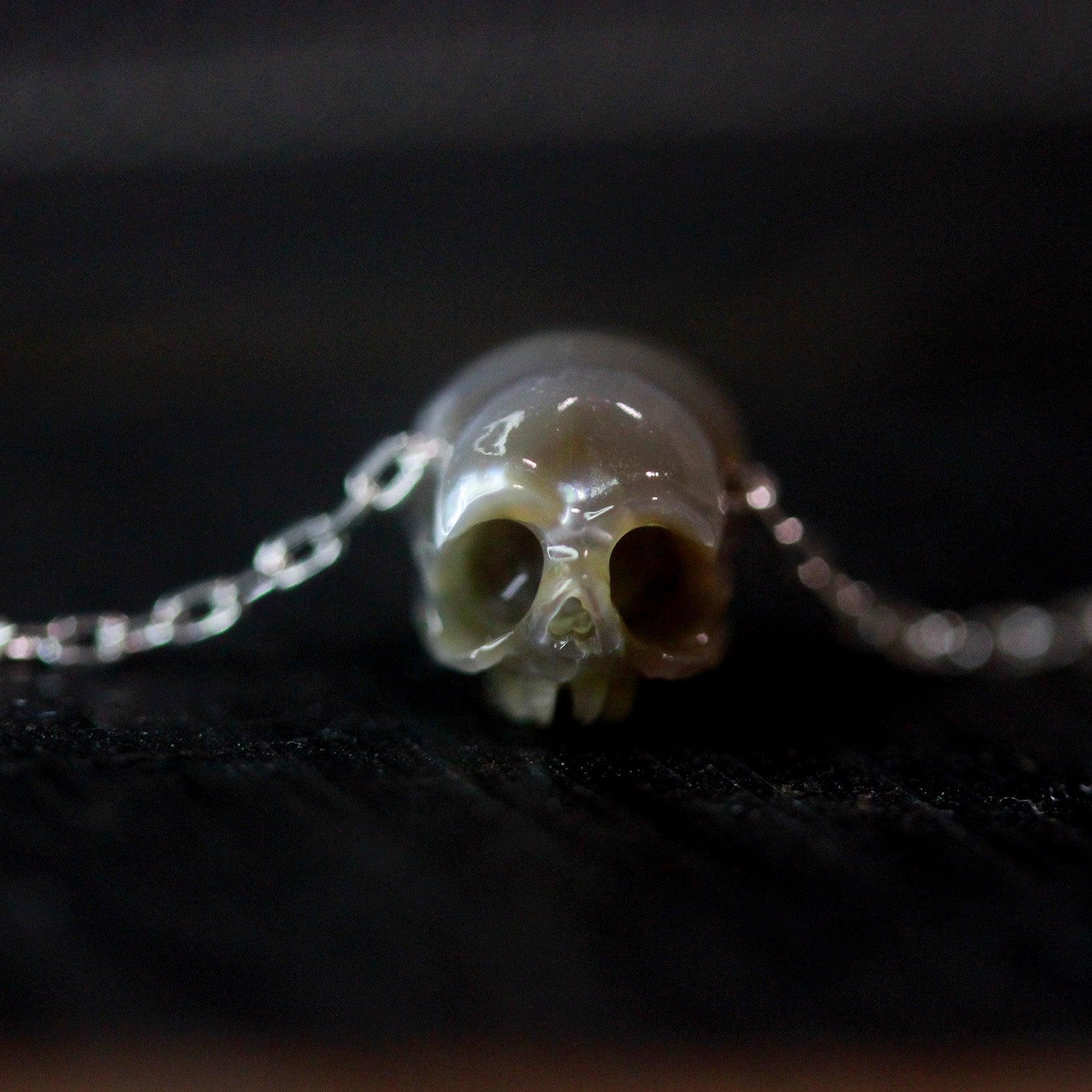 Belle Juri Hand Carved Pearl Skull Necklace