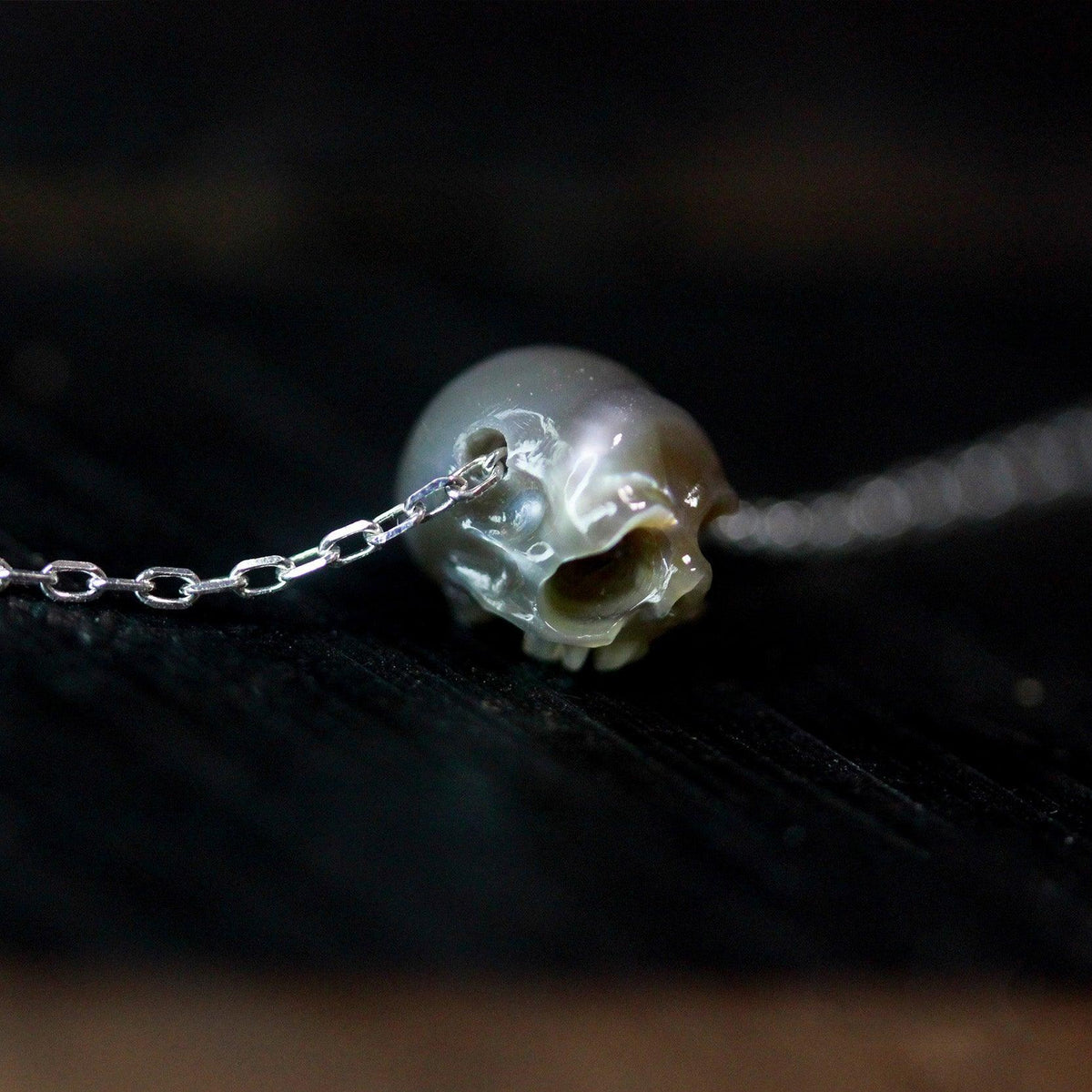 Belle Juri Hand Carved Pearl Skull Necklace