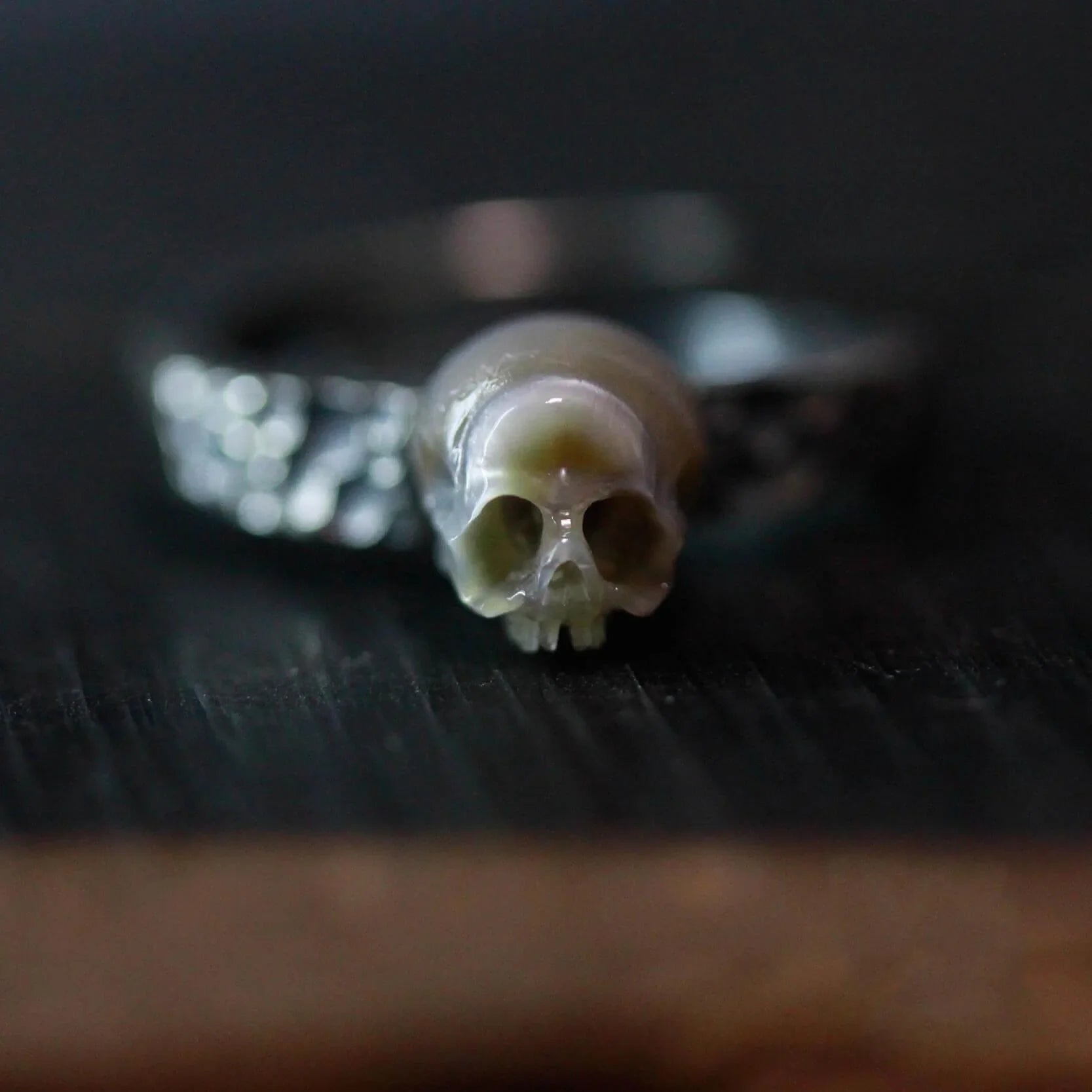 Belle Juri Vintage Pearl Skull Ring