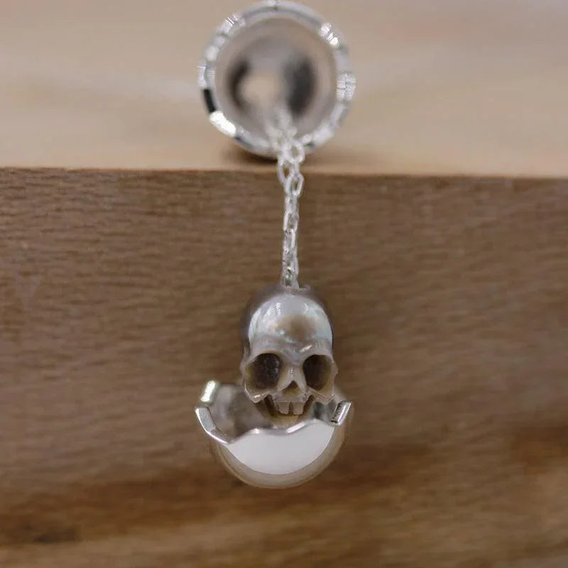 Belle Juri Openable Silver Eggshell Pearl Skull Necklace