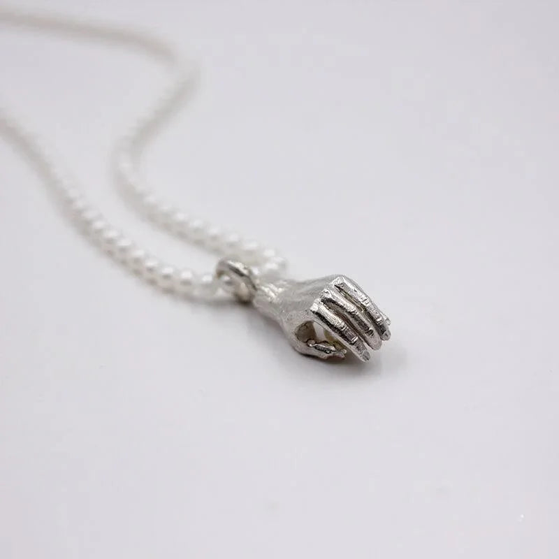 Belle Juri Real Pearl Carved Skull Necklace