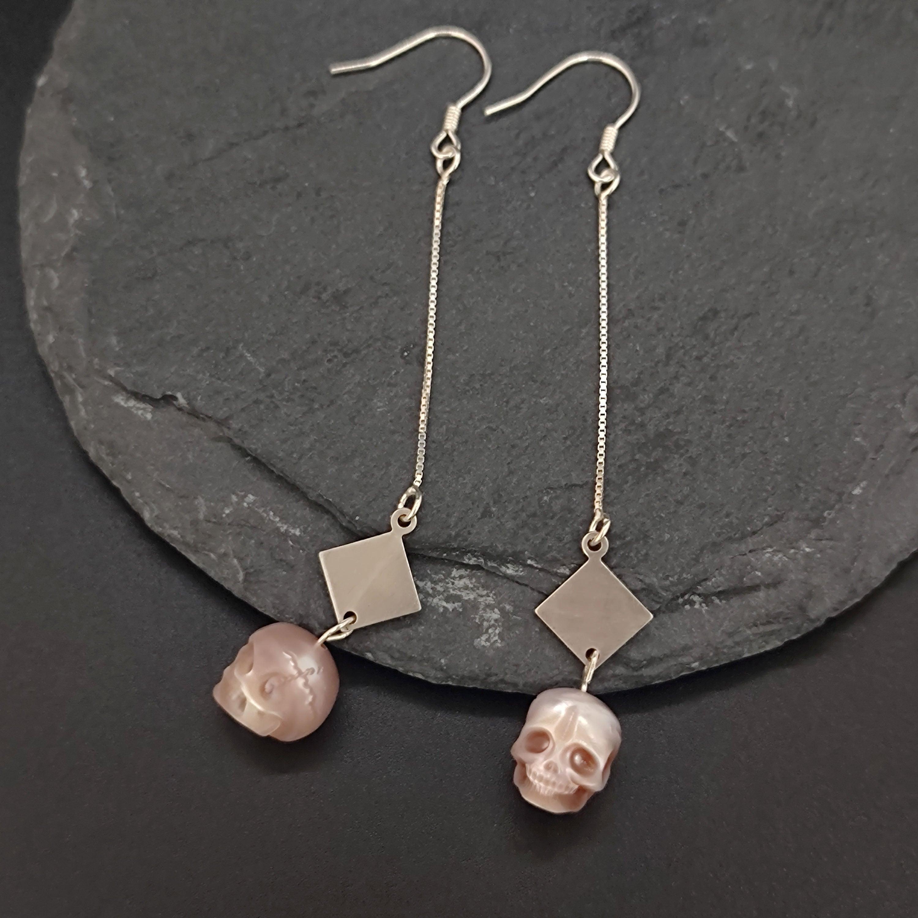 Belle Juri Dream of the Stars and Rivers Pearl Skull Drop Earrings