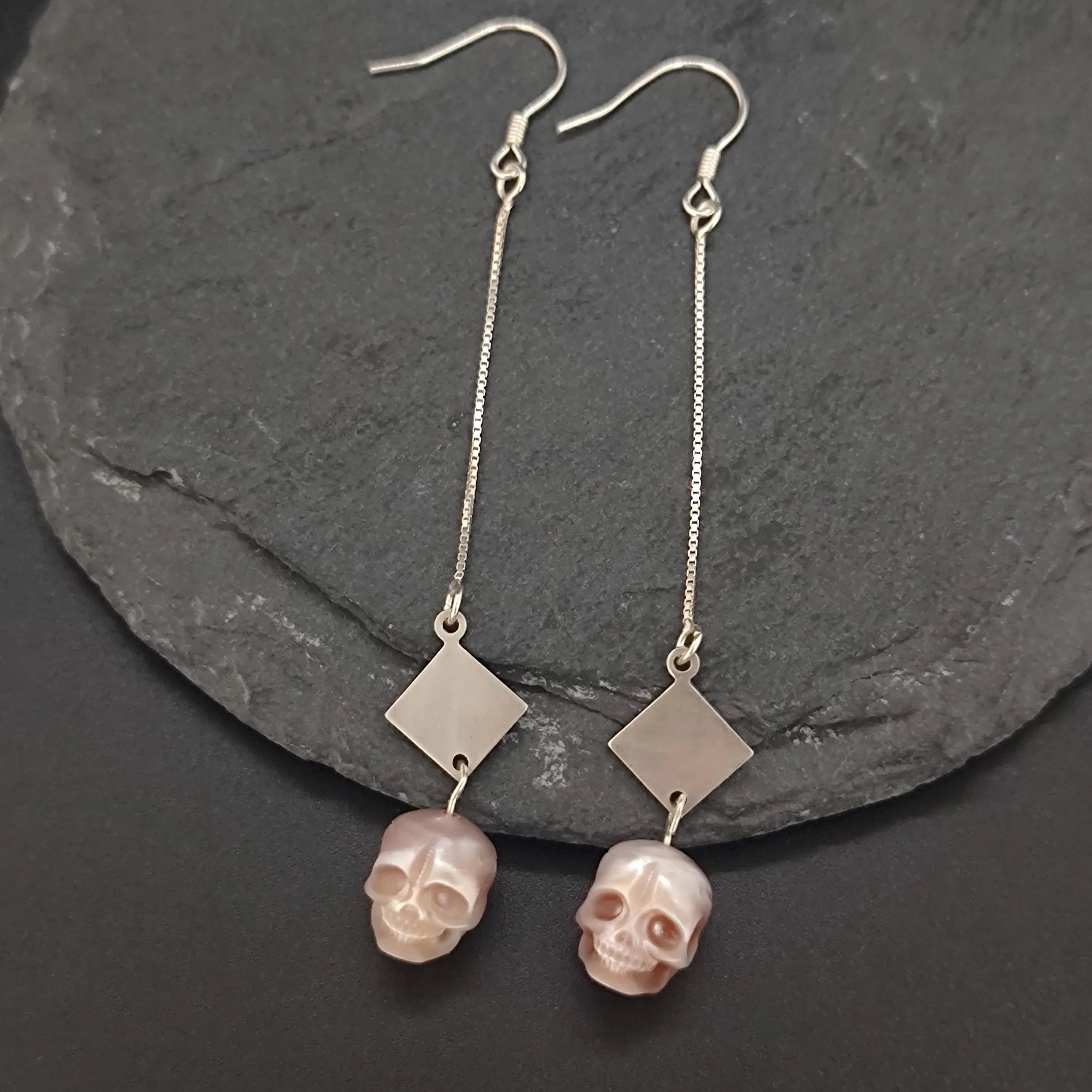 Belle Juri Dream of the Stars and Rivers Pearl Skull Drop Earrings