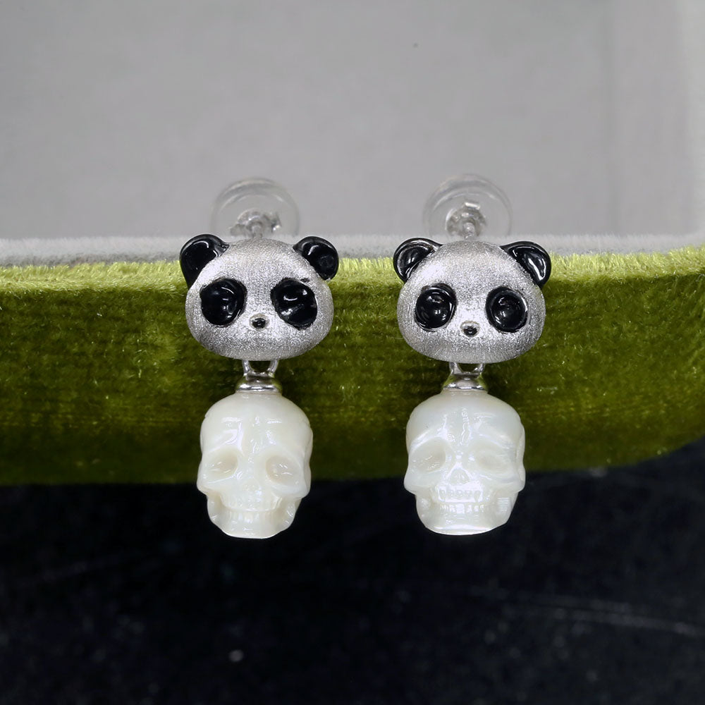 Adorable Panda Pearl Skull Stud Earrings