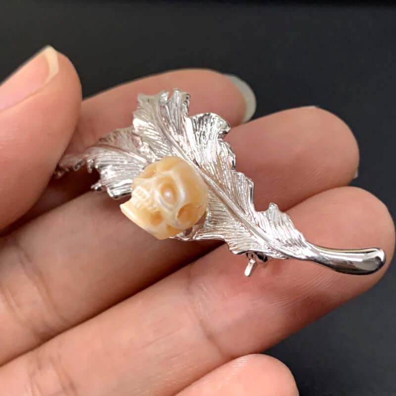 Belle Juri Angel Feather Pearl Skull Brooch