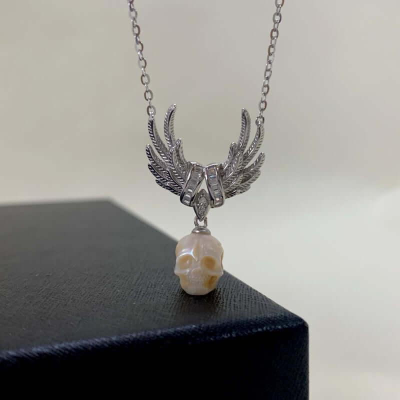 Belle Juri Angel Wing Pearl Skull Necklace