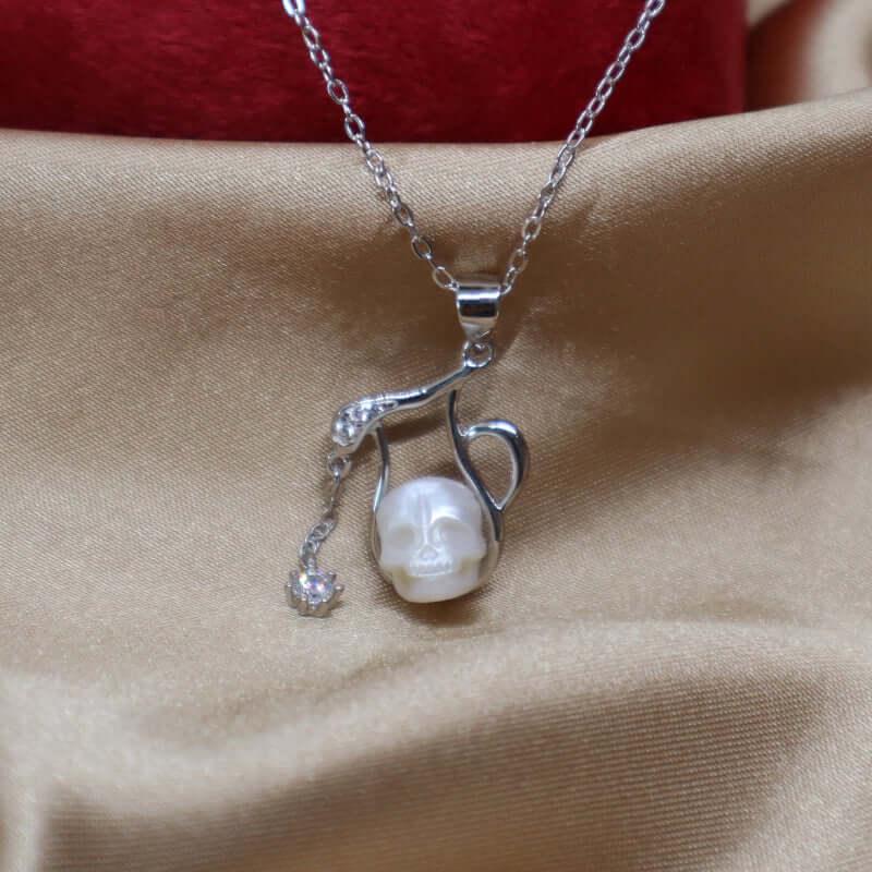 Belle Juri 12 Zodiac Signs Aquarius Pearl Skull Necklace