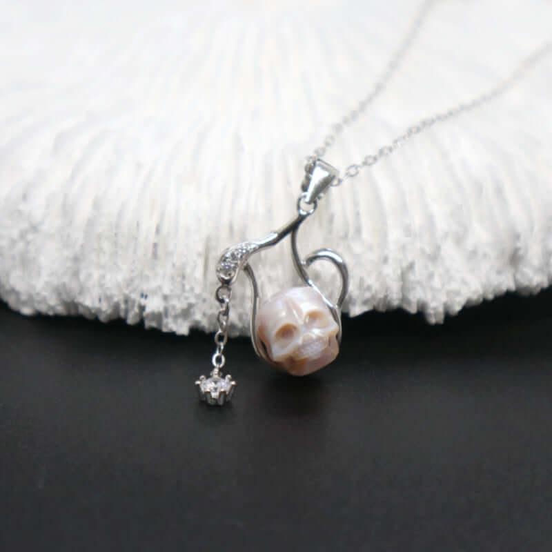 Belle Juri 12 Zodiac Signs Aquarius Pearl Skull Necklace