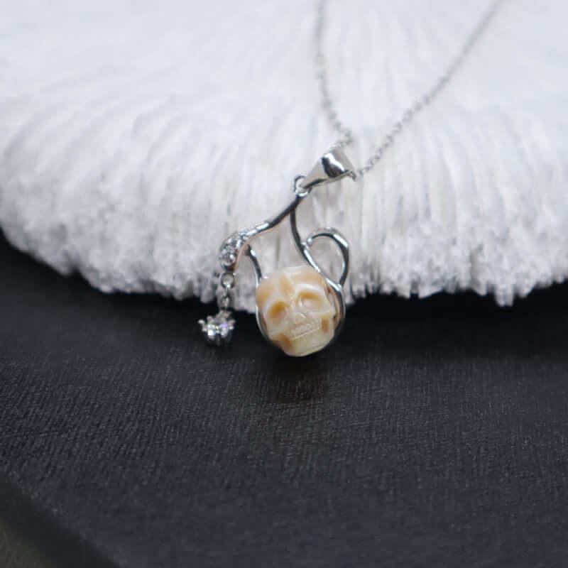 Belle Juri 12 Zodiac Signs Aquarius Pearl Skull Necklace