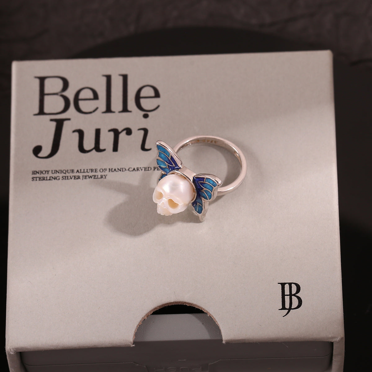 Art Deco Hand-Carved Butterfly Cranium Pearl Ring