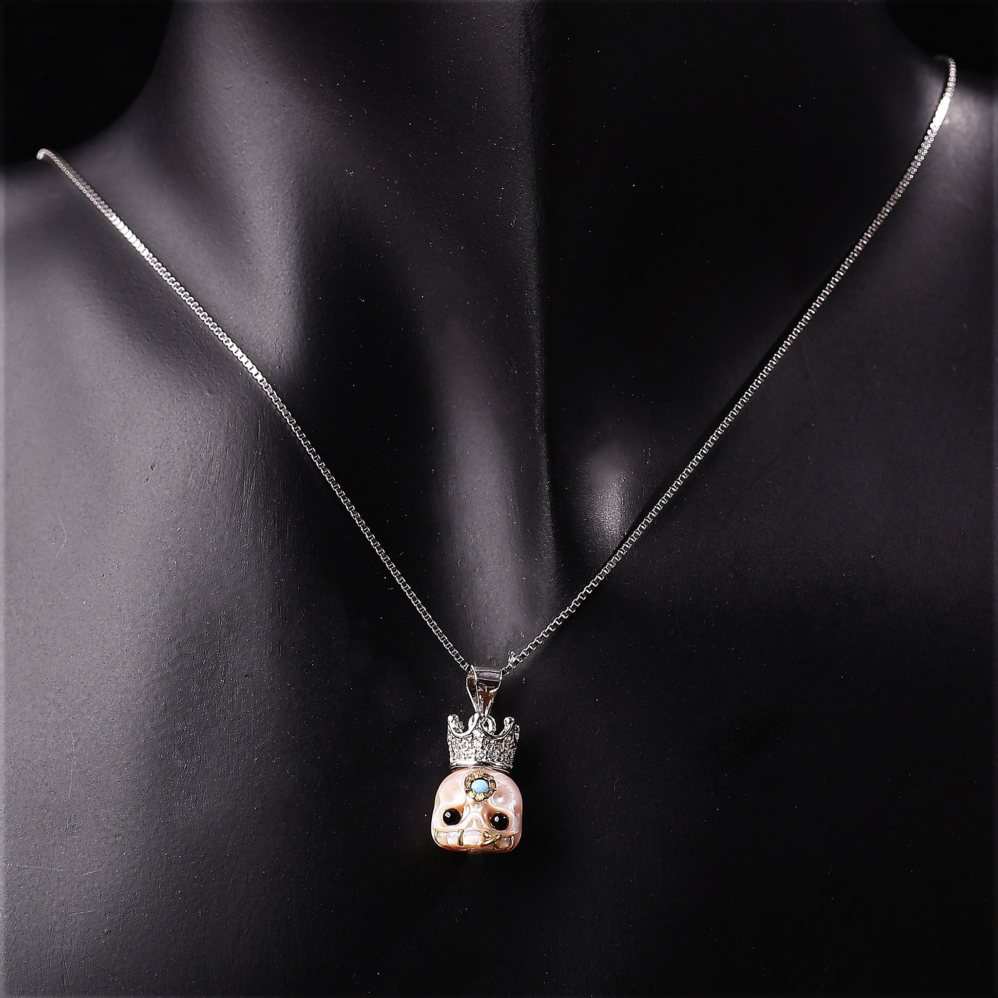 Gesneden Pearl Skull śmaśana edelsteen kralen ketting