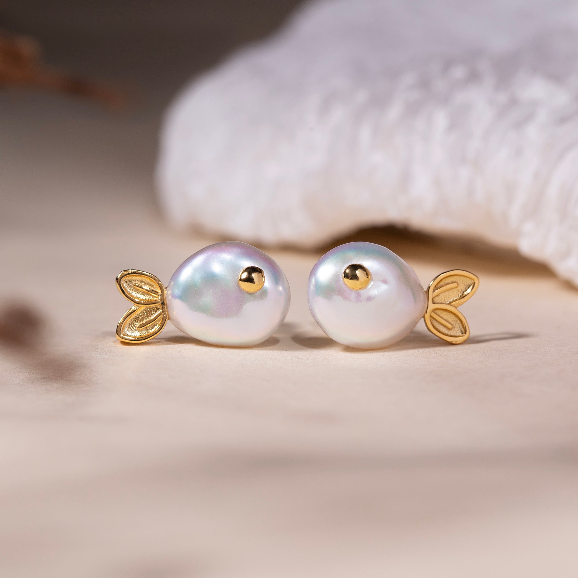 Aurora Glow Fish Baroque Pearl Stud Earrings