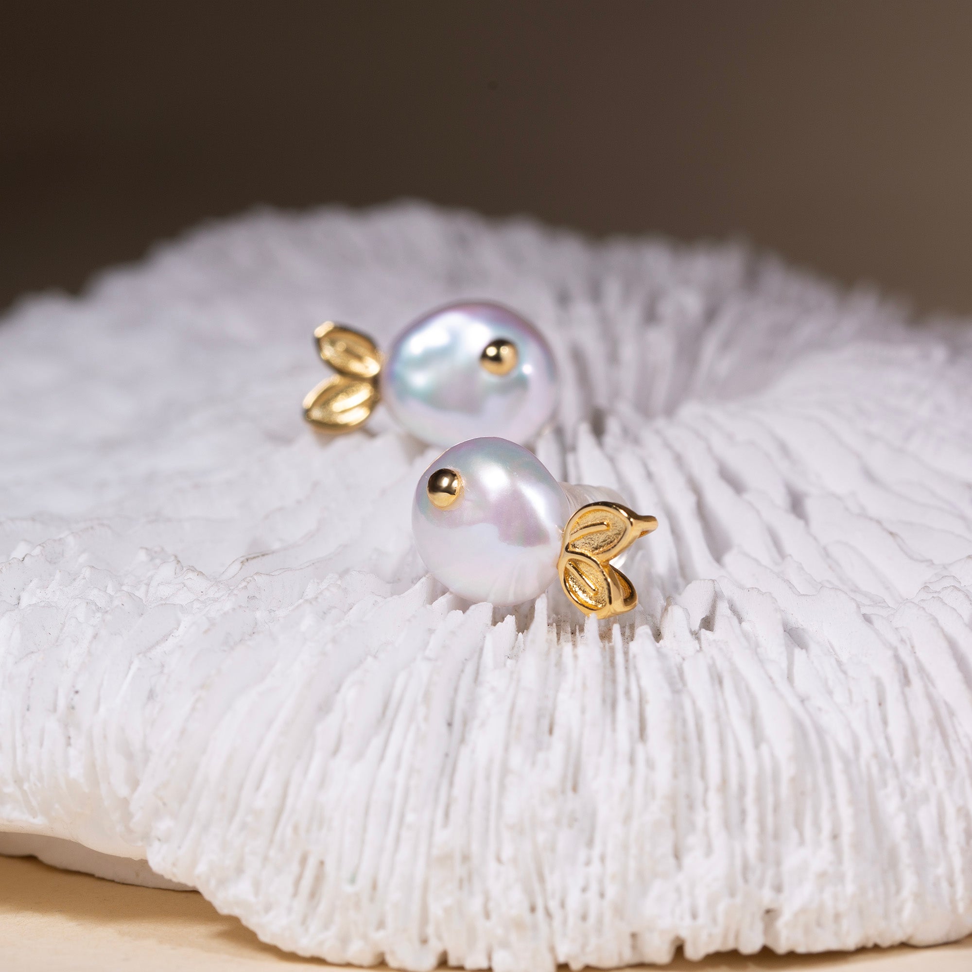Aurora Glow Fish Baroque Pearl Stud Earrings