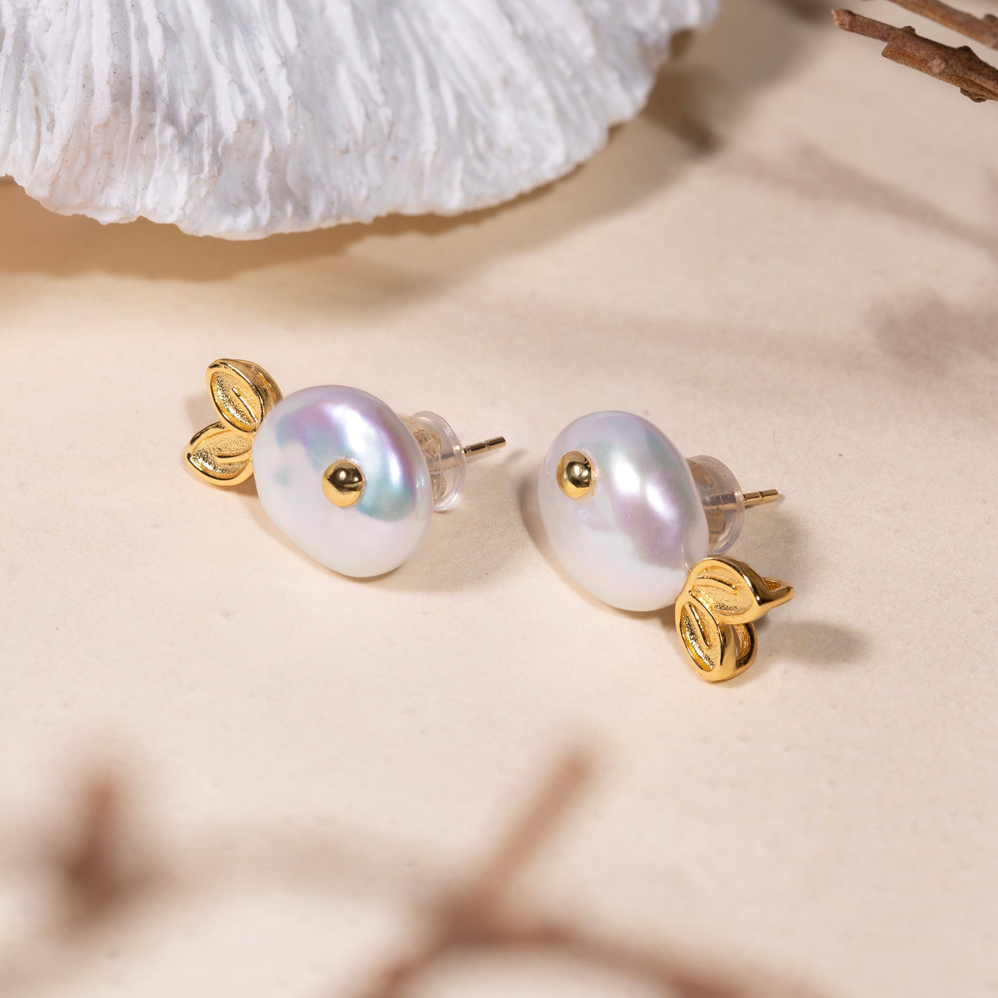 Aurora Glow Fish Baroque Pearl Stud Earrings