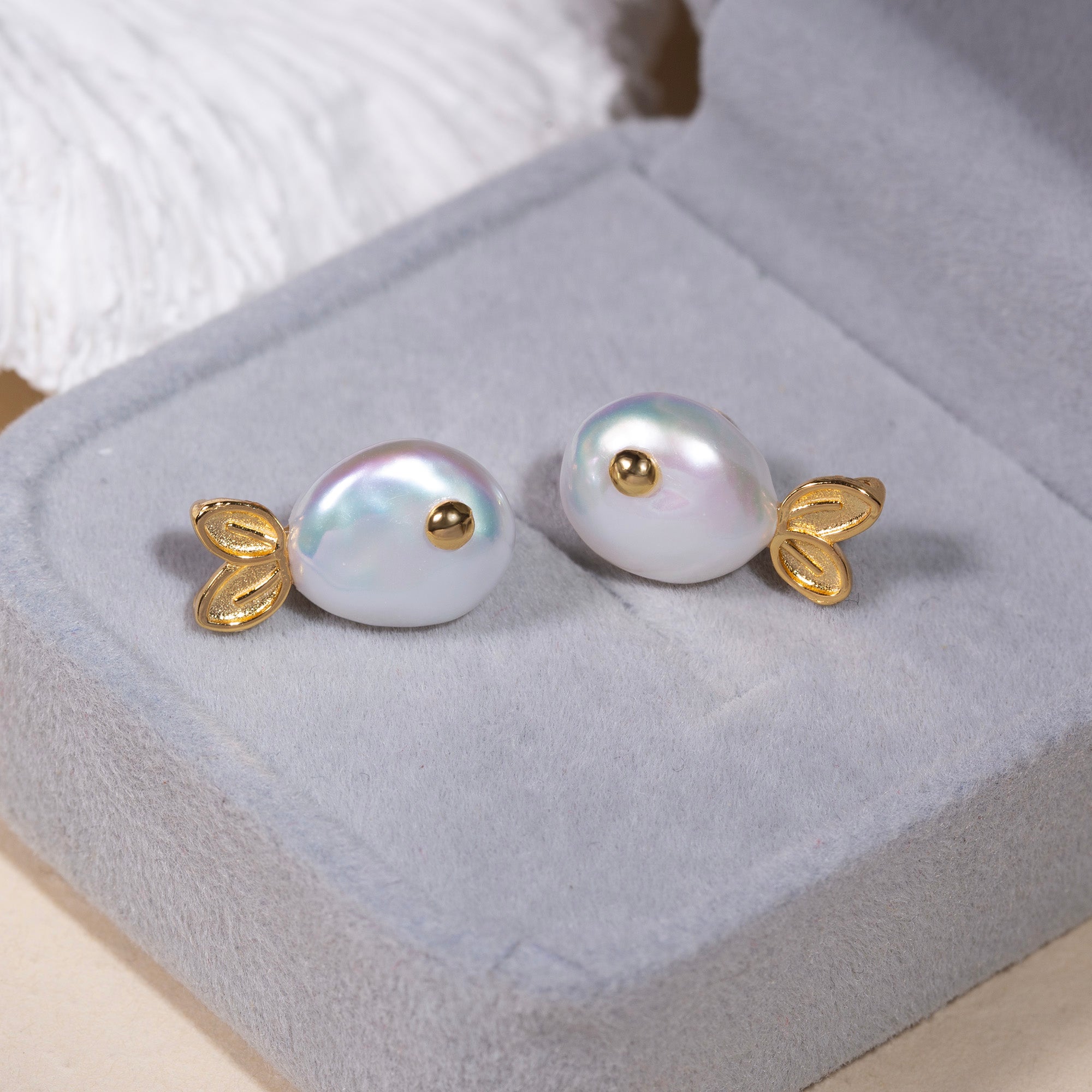 Aurora Glow Fish Baroque Pearl Stud Earrings