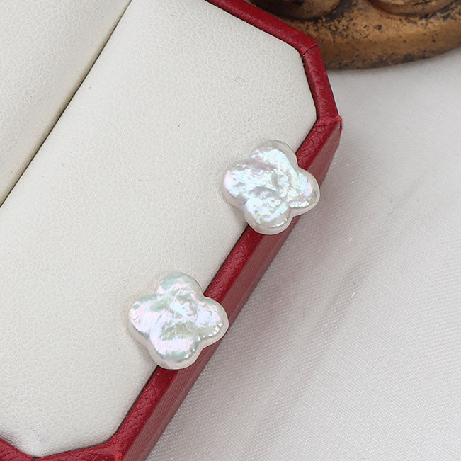 Baroque Four-Leaf Clover Pearl Stud Earrings