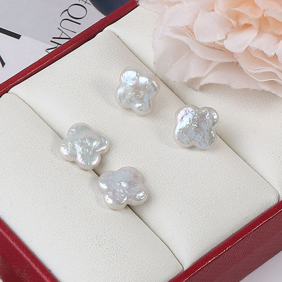 Baroque Four-Leaf Clover Pearl Stud Earrings