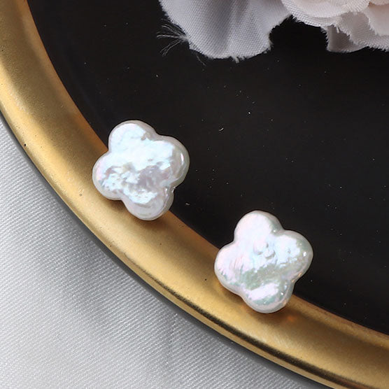Baroque Four-Leaf Clover Pearl Stud Earrings