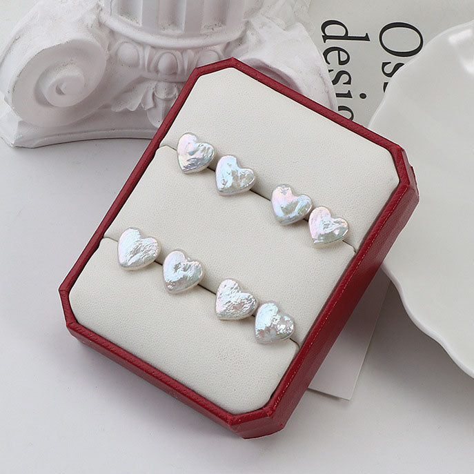 Baroque Heart Pearl Stud Earrings