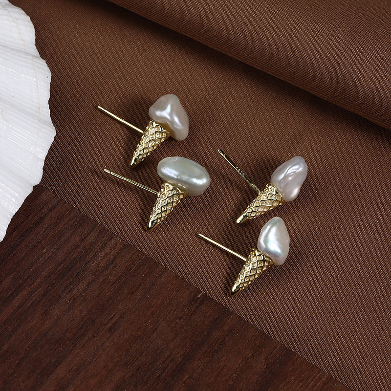 Baroque Pearl Ice Cream Stud Earrings