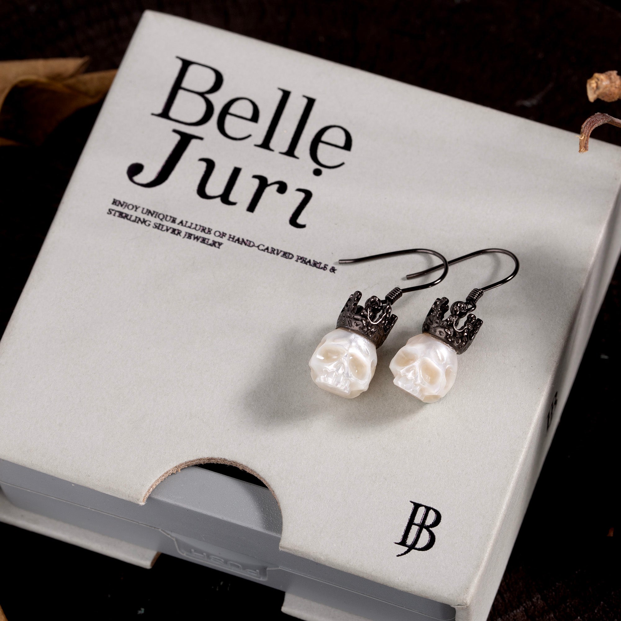 Baroque Silver Black Gold Plated Crown Pearl Skull Earrings