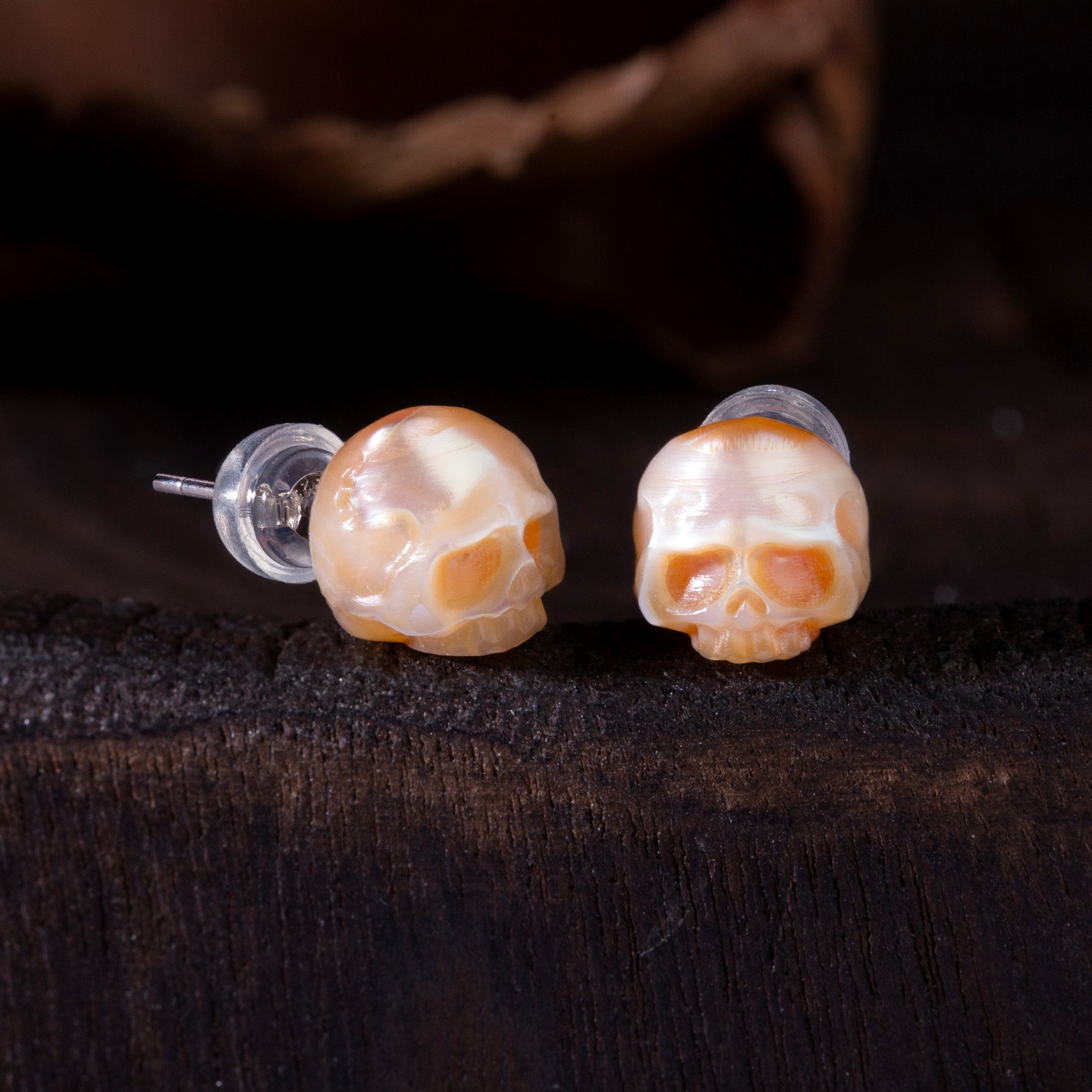 Minimalist Pearl Cranium Stud Earrings