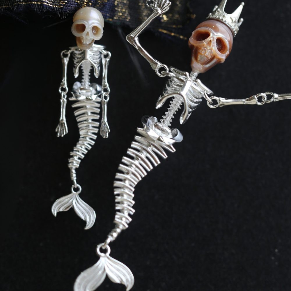 Bunny & Mermaid Pearl Skull Removable Earrings